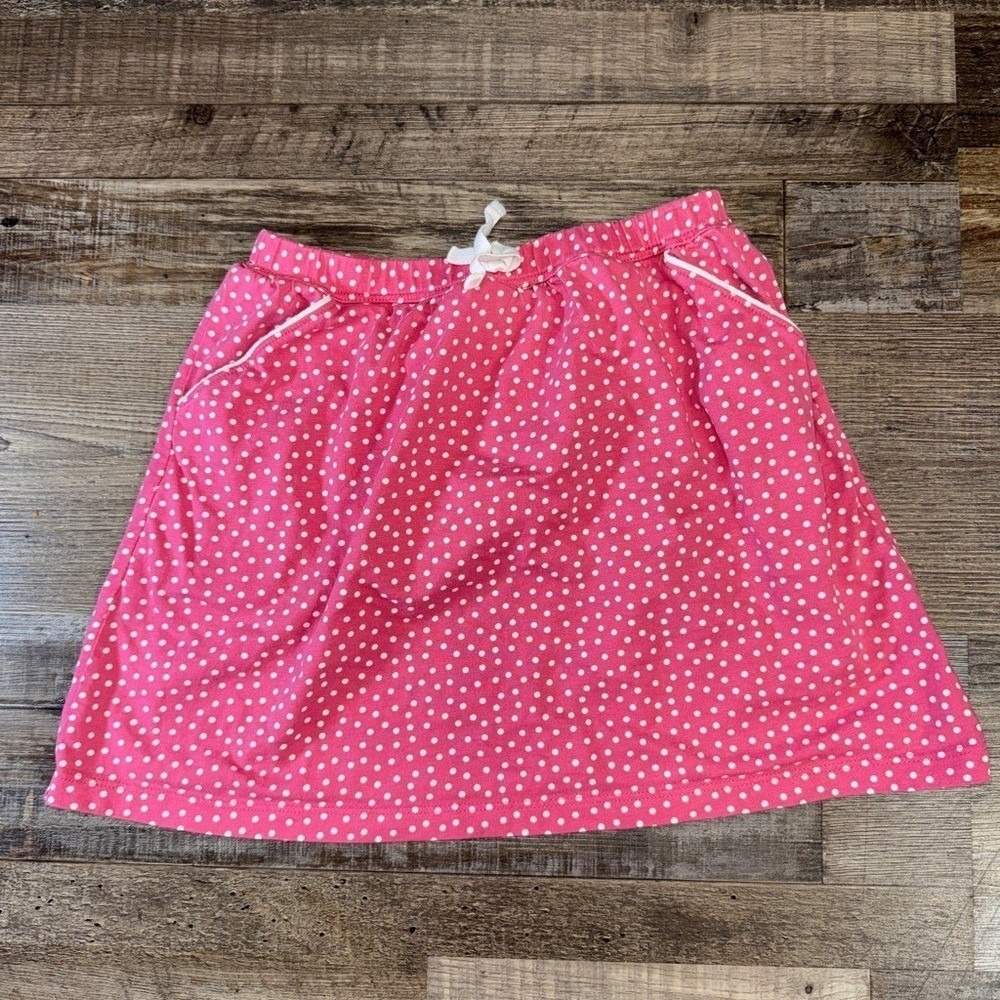 Hanna Andersson Girls Pink Polka Dot Cotton Skirt Size 130 7/8 Pockets